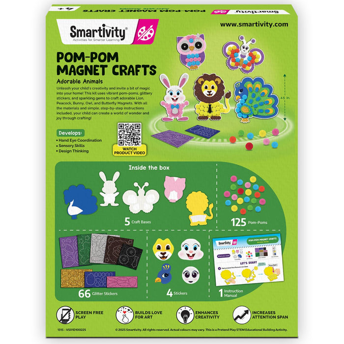 Smartivity Pom Pom Magnet Craft Kit -Adorable Animals-Arts & Crafts-Smartivity-Toycra