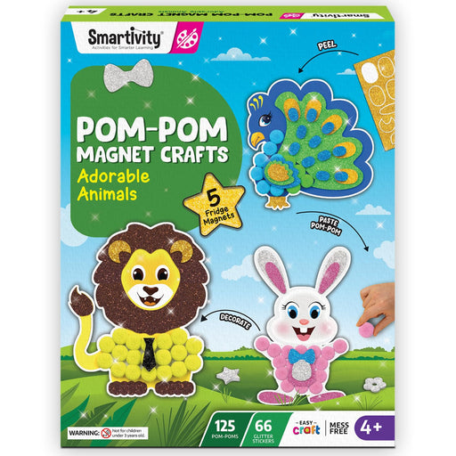 Smartivity Pom Pom Magnet Craft Kit -Adorable Animals-Arts & Crafts-Smartivity-Toycra