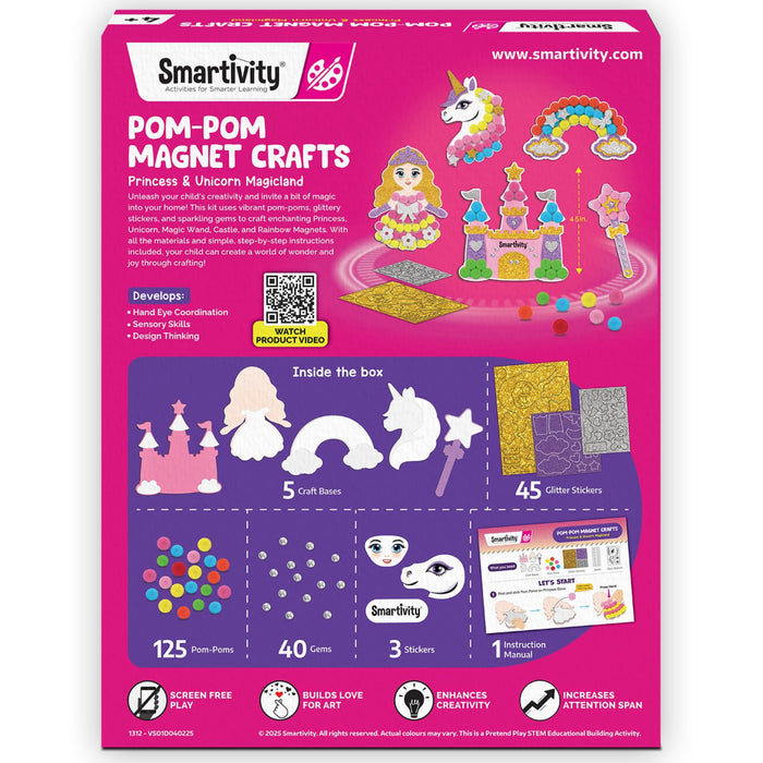 Smartivity Pom Pom Magnet Craft Kit -Princess and Unicorn-Arts & Crafts-Smartivity-Toycra