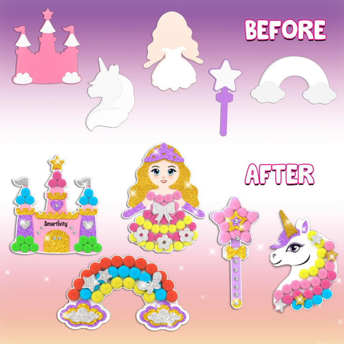 Smartivity Pom Pom Magnet Craft Kit -Princess and Unicorn-Arts & Crafts-Smartivity-Toycra