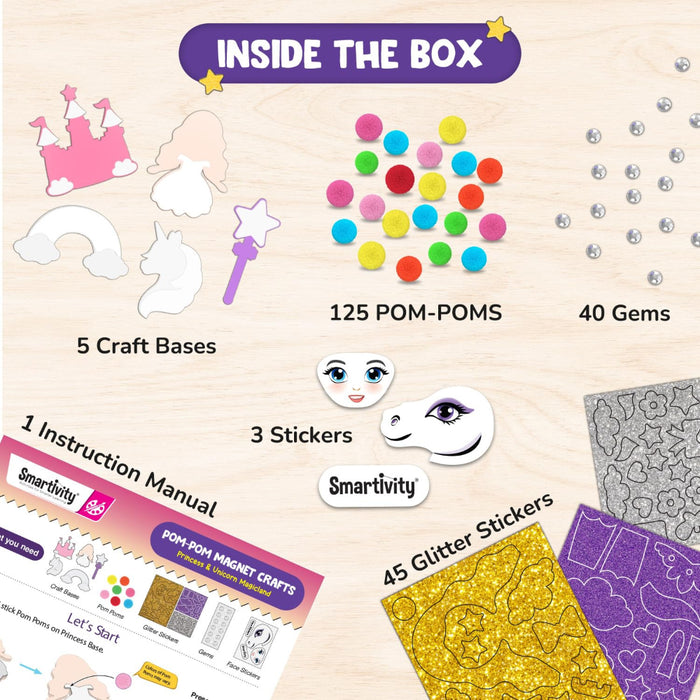 Smartivity Pom Pom Magnet Craft Kit -Princess and Unicorn-Arts & Crafts-Smartivity-Toycra