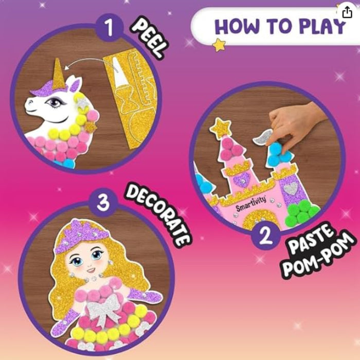 Smartivity Pom Pom Magnet Craft Kit -Princess and Unicorn-Arts & Crafts-Smartivity-Toycra