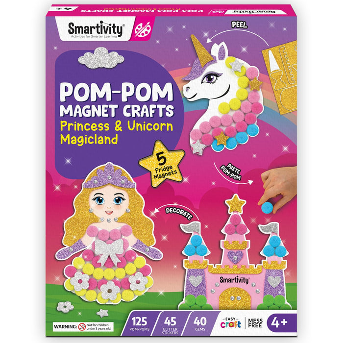 Smartivity Pom Pom Magnet Craft Kit -Princess and Unicorn-Arts & Crafts-Smartivity-Toycra