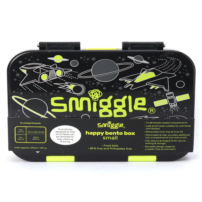 Smiggle Bento Small Happy Fly Hi Lunch Box - Black-LunchBox & Water Bottles-Smiggles-Toycra
