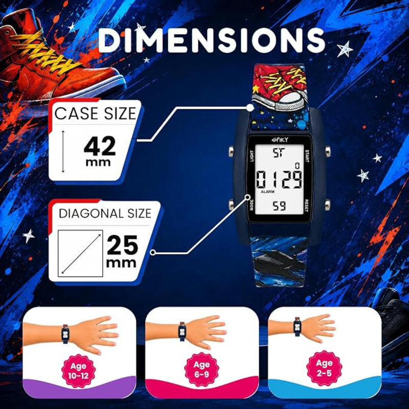 Spiky Adventure Printed Strap Digital Kids Watch With Luminous Display