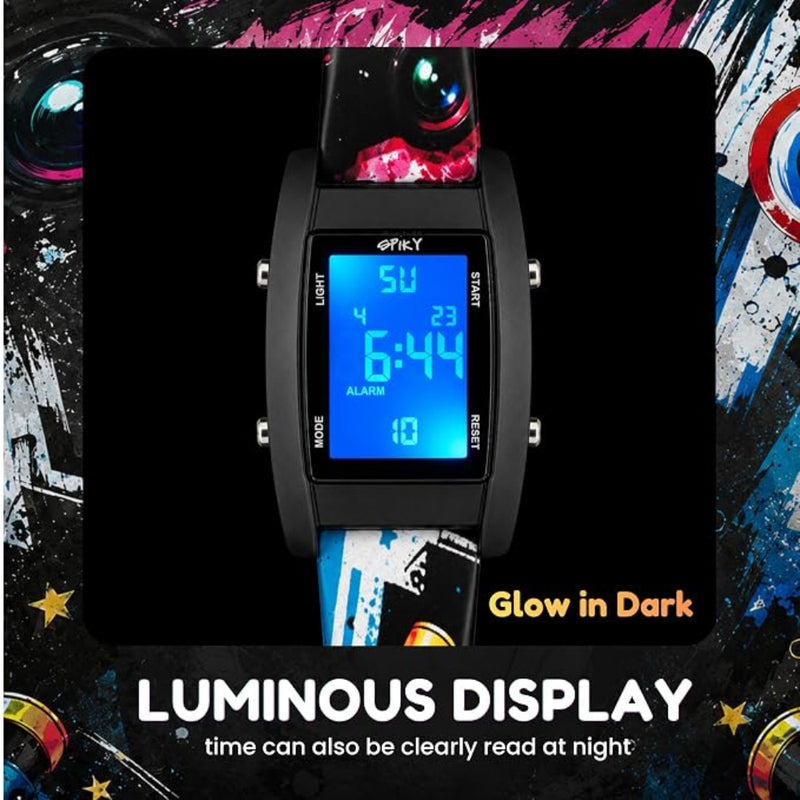 Spiky Adventure Printed Strap Digital Kids Watch With Luminous Display