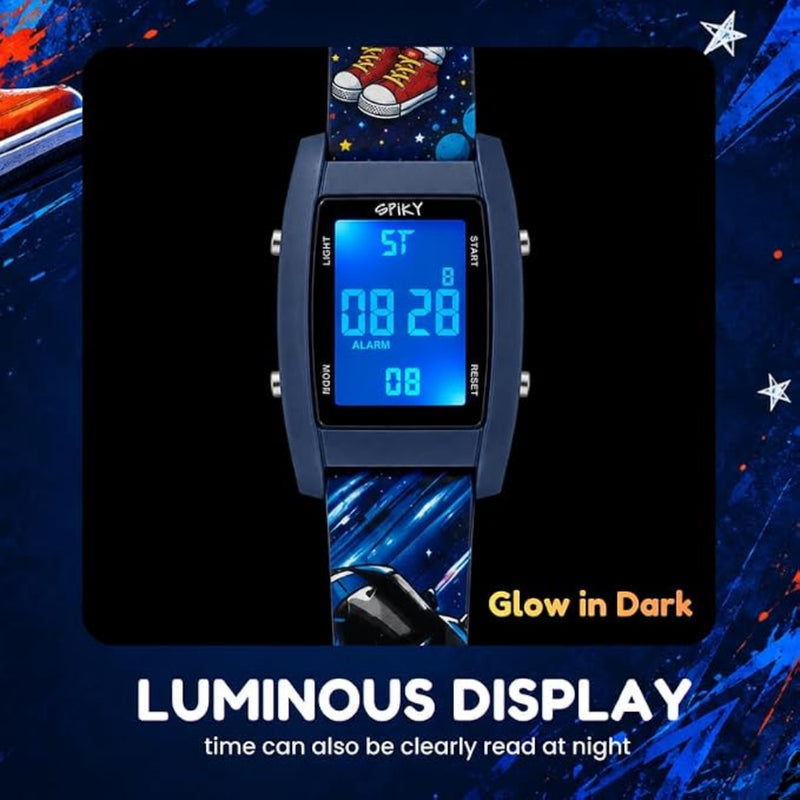 Spiky Adventure Printed Strap Digital Kids Watch With Luminous Display