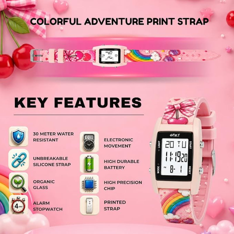 Spiky Adventure Printed Strap Digital Kids Watch With Luminous Display