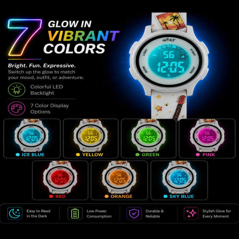 Spiky Colorful Adventure Printed Strap Digital Kids Watch