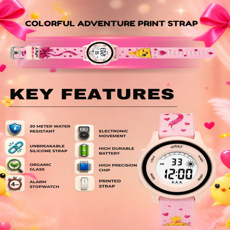 Spiky Colorful Adventure Printed Strap Digital Kids Watch