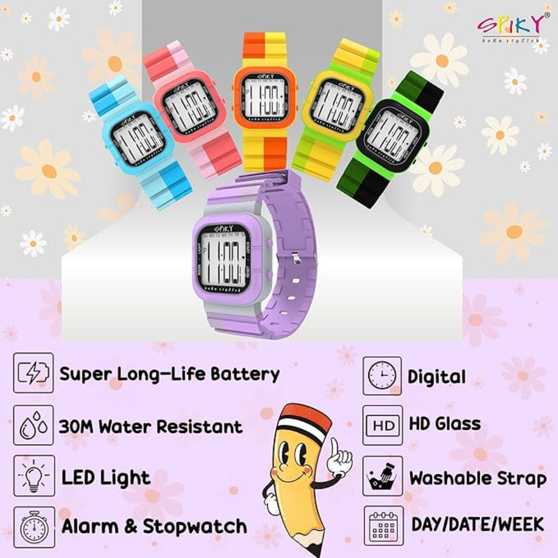 Spiky EVA45 Multi-functional Digital Watch for Kids Boys and Girls