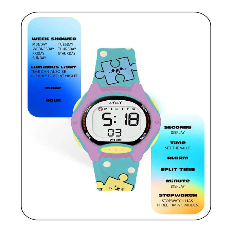 Spiky Eva18 Printed Strap Round Sports Digital Watch
