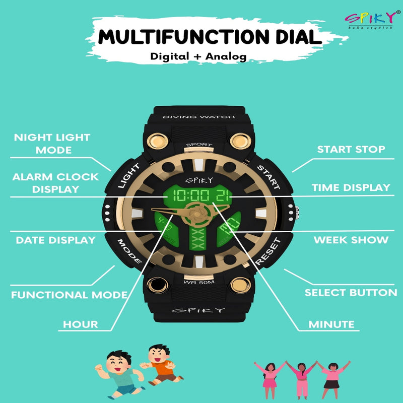 Spiky Premium Analog-Digital Watch For Kids EVA31