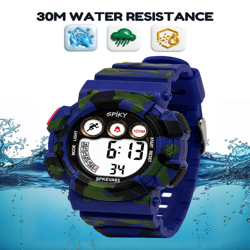 Spiky SPKEVA63 Round Digital Sports Watch For Kids | Military, Camouflage Design