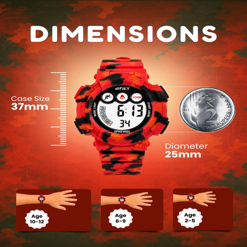 Spiky SPKEVA63 Round Digital Sports Watch For Kids | Military, Camouflage Design