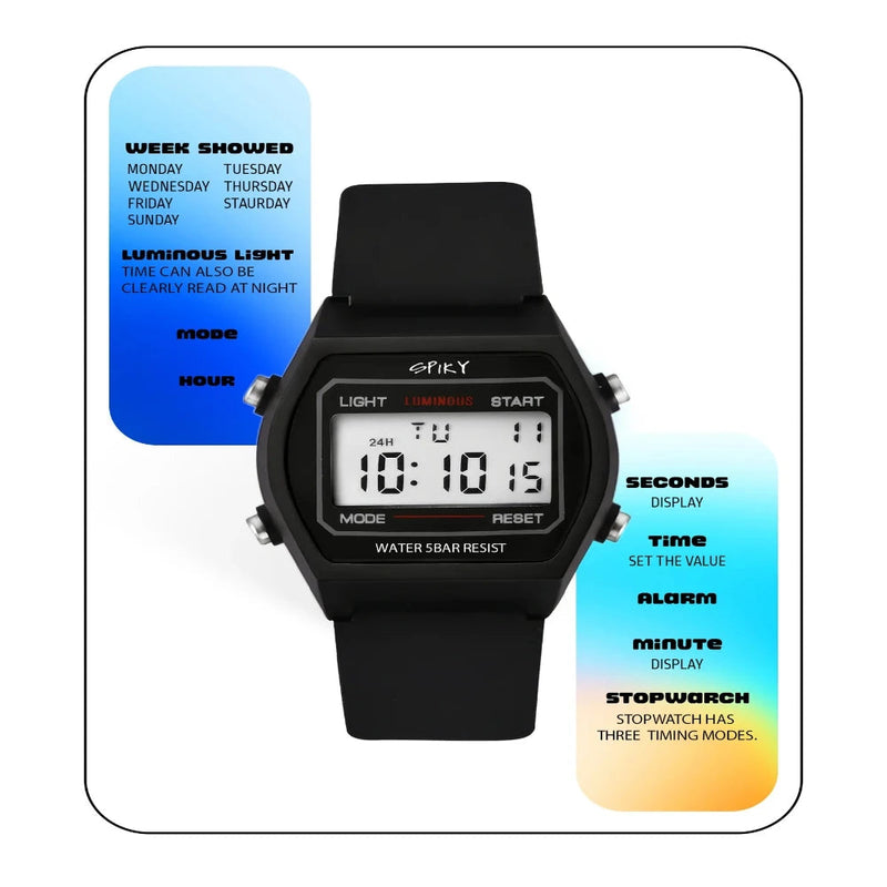 Spiky Spkeva25 Unique Square Multi Functional Sports Digital Watch