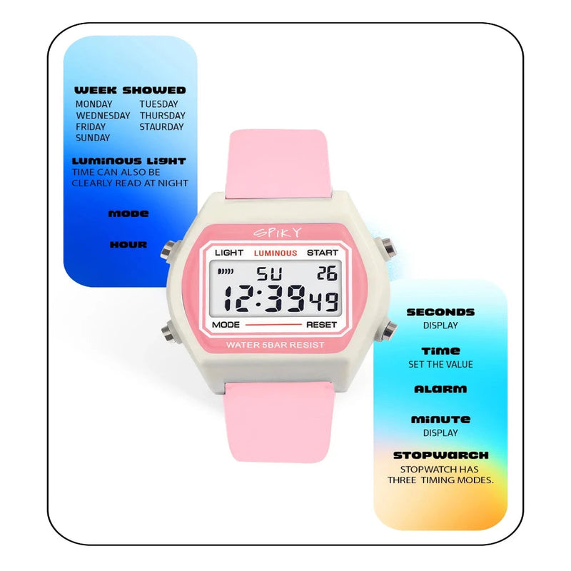 Spiky Spkeva25 Unique Square Multi Functional Sports Digital Watch