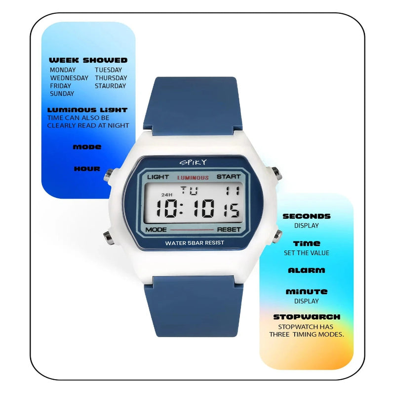 Spiky Spkeva25 Unique Square Multi Functional Sports Digital Watch