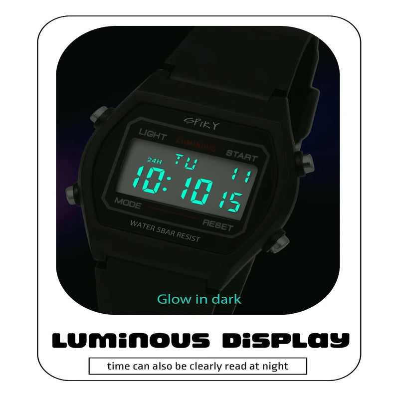 Spiky Spkeva25 Unique Square Multi Functional Sports Digital Watch