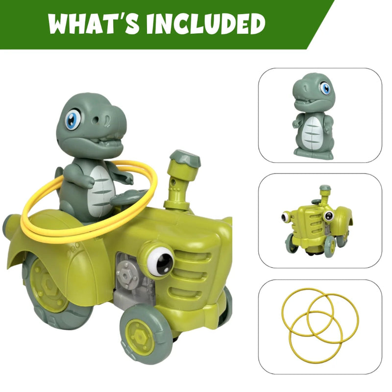 Tak Tak Toys Dino Tractor - Interactive Toy with Ring Toss Game