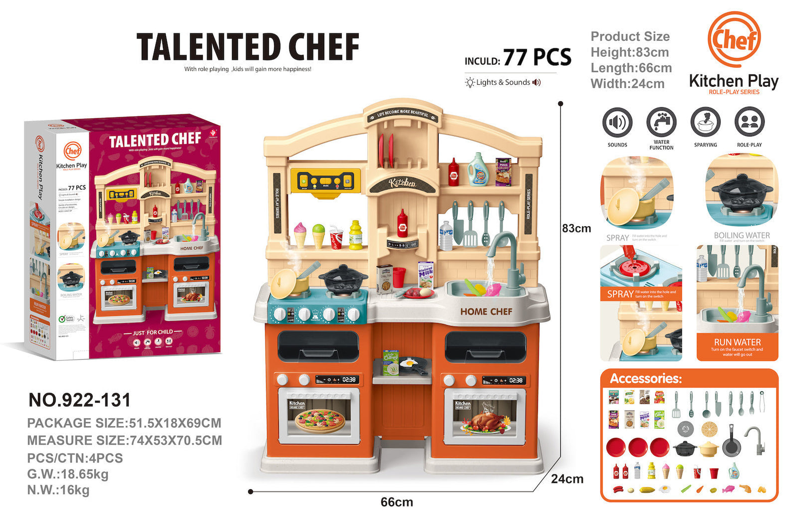 Talented Chef Kitchen Play Set TM-922-131 - 77 Pcs — Toycra