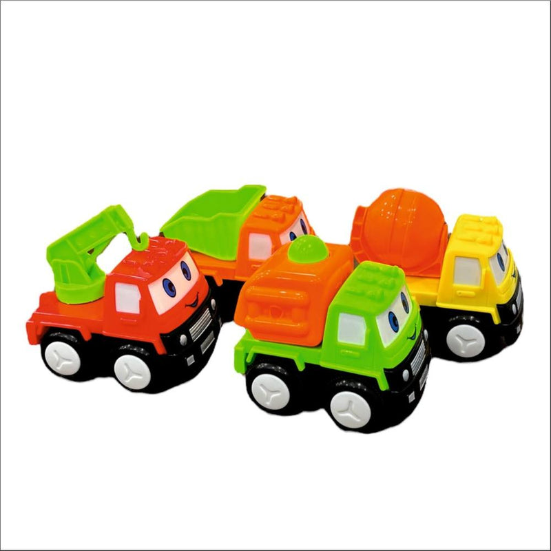 Techno Toys Cute Cartoon Construction Series Truck Toys ( Pack of 4) - Multi Color
