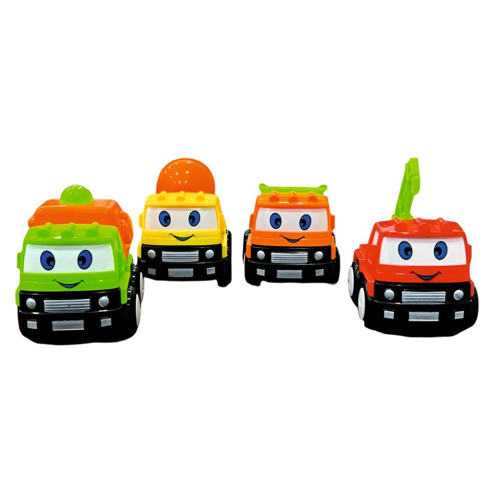Techno Toys Cute Cartoon Construction Series Truck Toys ( Pack of 4) - Multi Color
