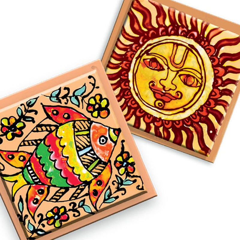 Toykraftt Madhubani Coasters With Glass Paints
