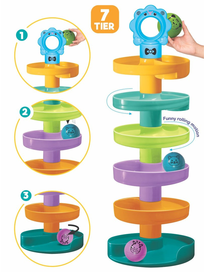 Toymate Cat Spiral Fun – 7-Tier Rolling Ball Tower for Toddlers (12+ Months)