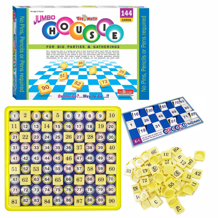 Toymate Jumbo Housie Game – 144 Reusable Cards | No Pens, Pencils or Pins Required | Family Party Board Game-Board Games-Toymate-Toycra