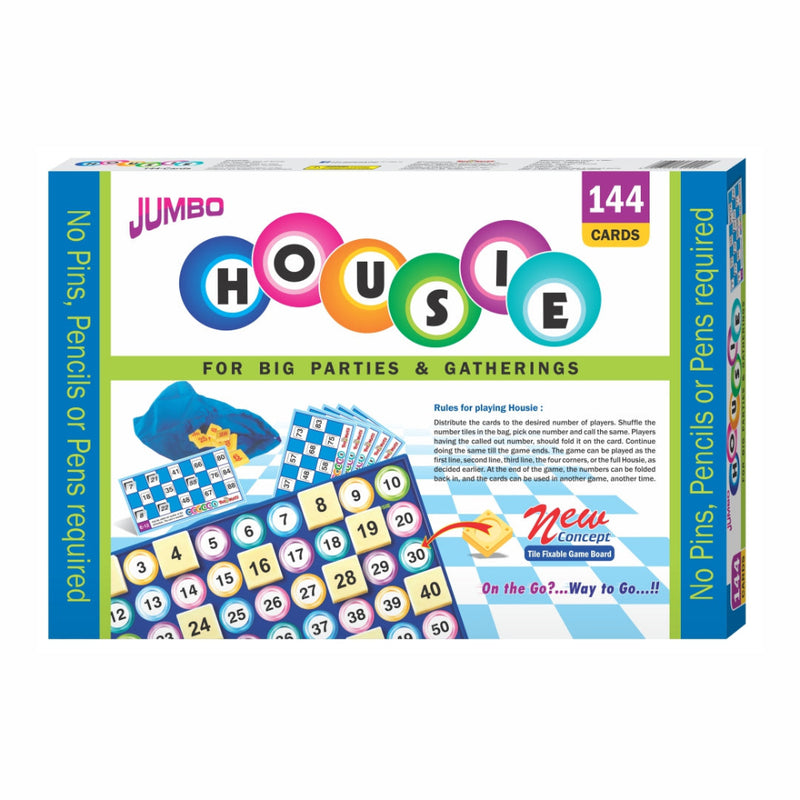 Toymate Jumbo Housie Game – 144 Reusable Cards | No Pens, Pencils or Pins Required | Family Party Board Game