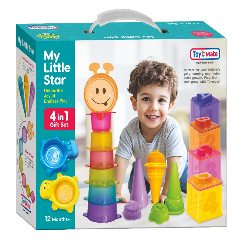 Toymate My Little Star –A 4 in 1 Gift Set with Bath Toys, Stacking Cups & Sorting Blocks for Toddlers For Ages 12 Months+