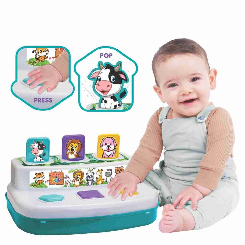 Toymate Press and Pop - A 2 in 1 animals and 3 colourful balls pop up ...
