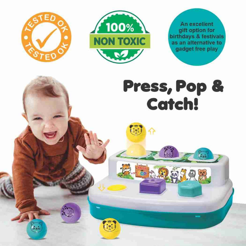 Toymate Press and Pop - A 2 in 1 animals and 3 colourful balls pop up learning educational toy