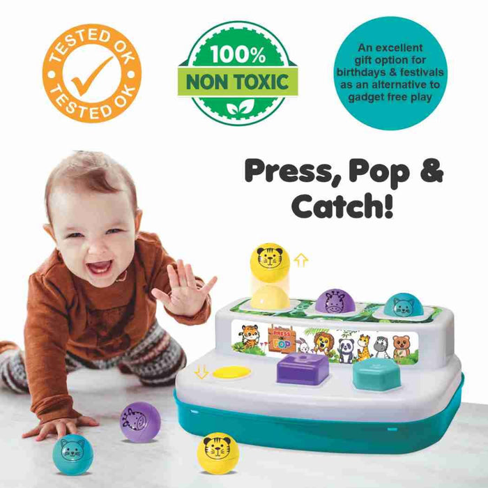 Toymate Press and Pop - A 2 in 1 animals and 3 colourful balls pop up learning educational toy-Active Play-Toymate-Toycra