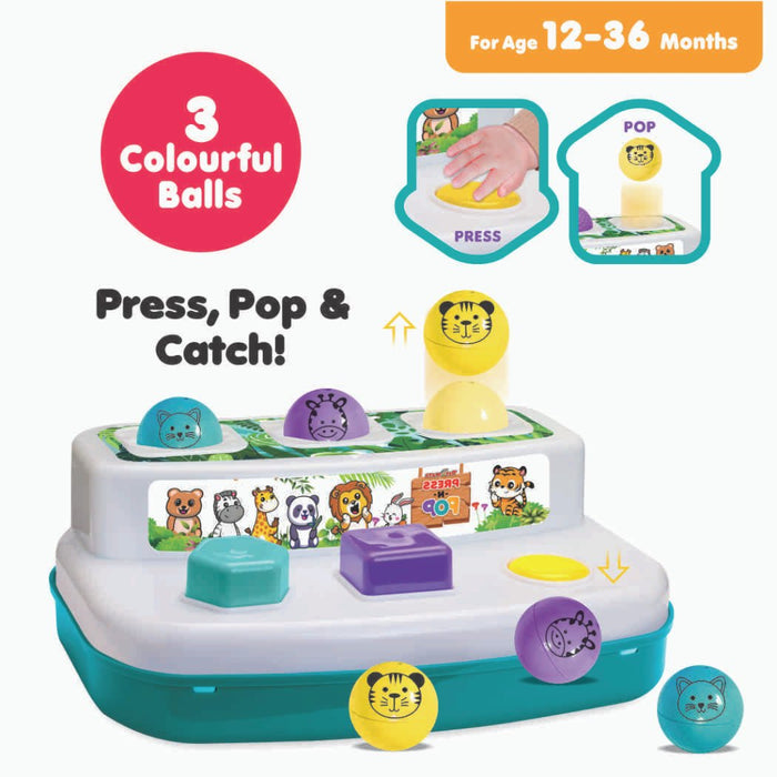 Toymate Press and Pop - A 2 in 1 animals and 3 colourful balls pop up learning educational toy-Active Play-Toymate-Toycra