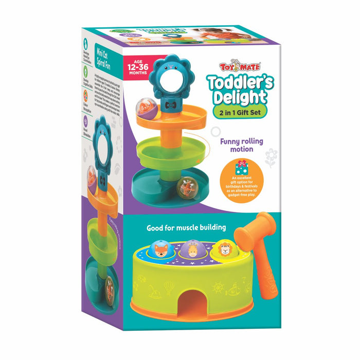 Toymate Toddler’s Delight – 2-in-1 Gift Set | Hammer Ball Game + Spiral Rolling Ball Tower-simple-Toymate-Toycra