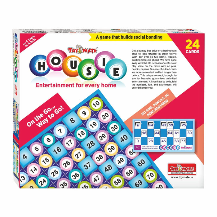 Toymate's Housie 24 Red Reusable Cards - Family Fun Game for Small Gathering- No pins or Pencils Required-simple-Toymate-Toycra