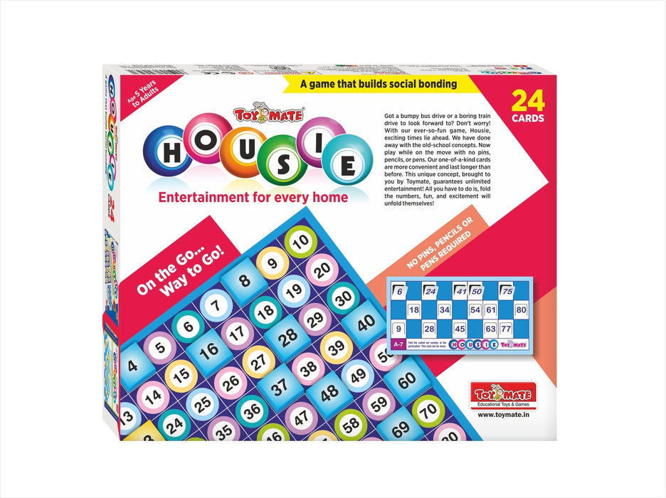 Toymate's Housie 24 Red Reusable Cards - Family Fun Game for Small Gathering- No pins or Pencils Required-simple-Toymate-Toycra