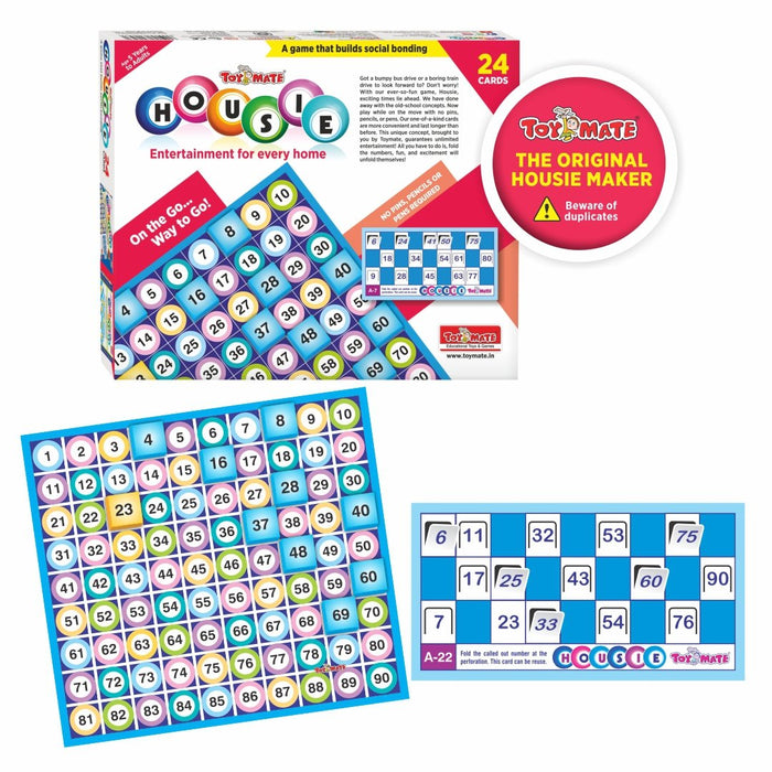 Toymate's Housie 24 Red Reusable Cards - Family Fun Game for Small Gathering- No pins or Pencils Required-simple-Toymate-Toycra