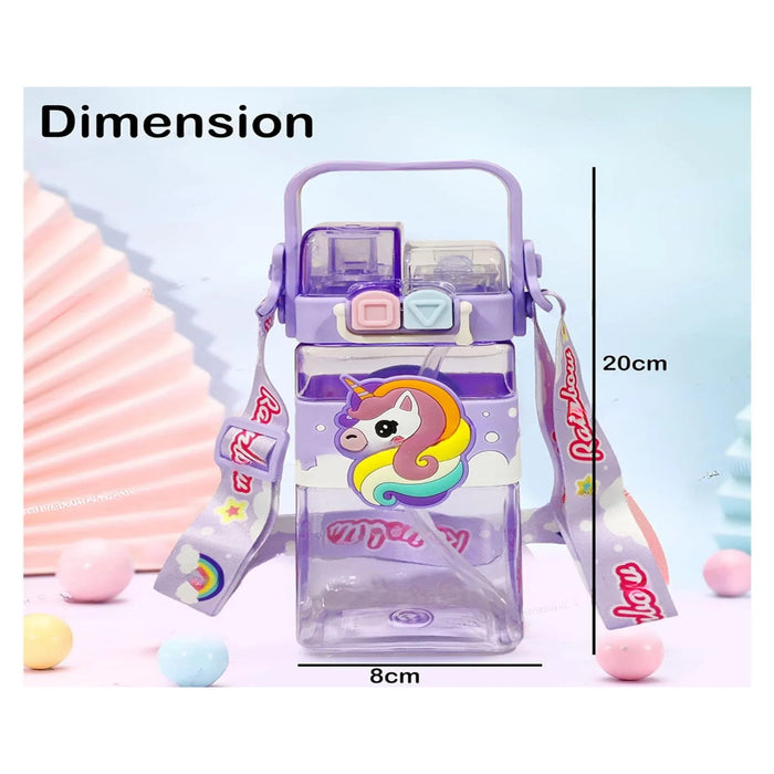 Unicorn Double Straw Water Bottle With Handle Animal Design-LunchBox & Water Bottles-Bright International-Toycra
