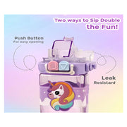 Unicorn Double Straw Water Bottle With Handle Animal Design