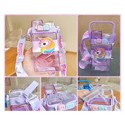Unicorn Double Straw Water Bottle With Handle Animal Design