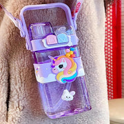 Unicorn Double Straw Water Bottle With Handle Animal Design