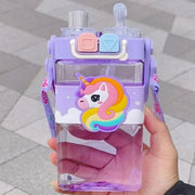 Unicorn Double Straw Water Bottle With Handle Animal Design