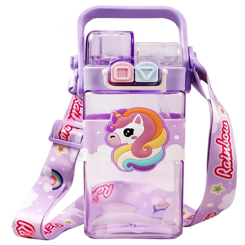 Unicorn Double Straw Water Bottle With Handle Animal Design