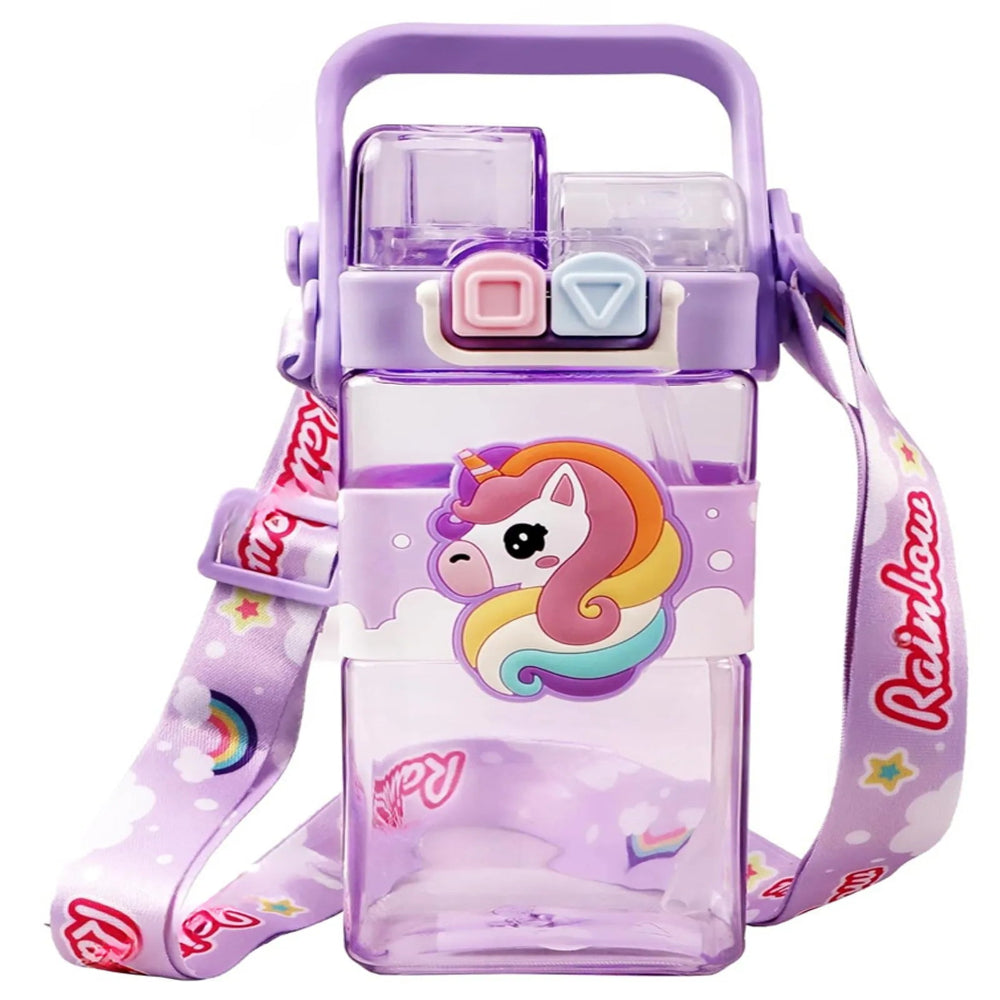 Unicorn Double Straw Water Bottle With Handle Animal Design