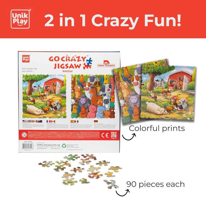 Unik Play Go Crazy Jigsaw Puzzle (180 Pieces Pack Of 2 Puzzles)-Puzzles-Unik Play-Toycra