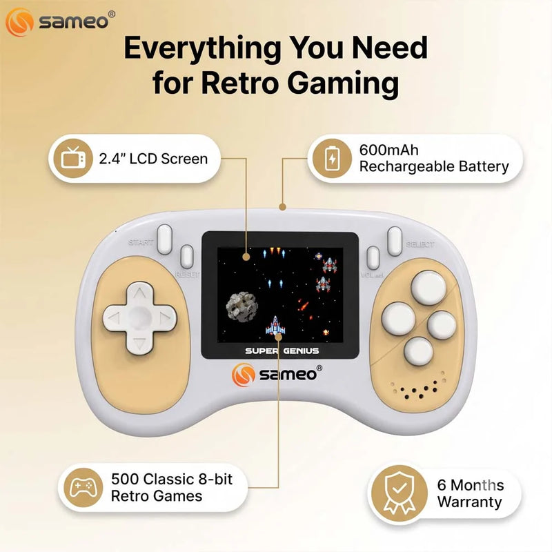 Sameo Super Genius Handheld Gaming Console | 500+ Built-in Classic Retro 8-Bit Games