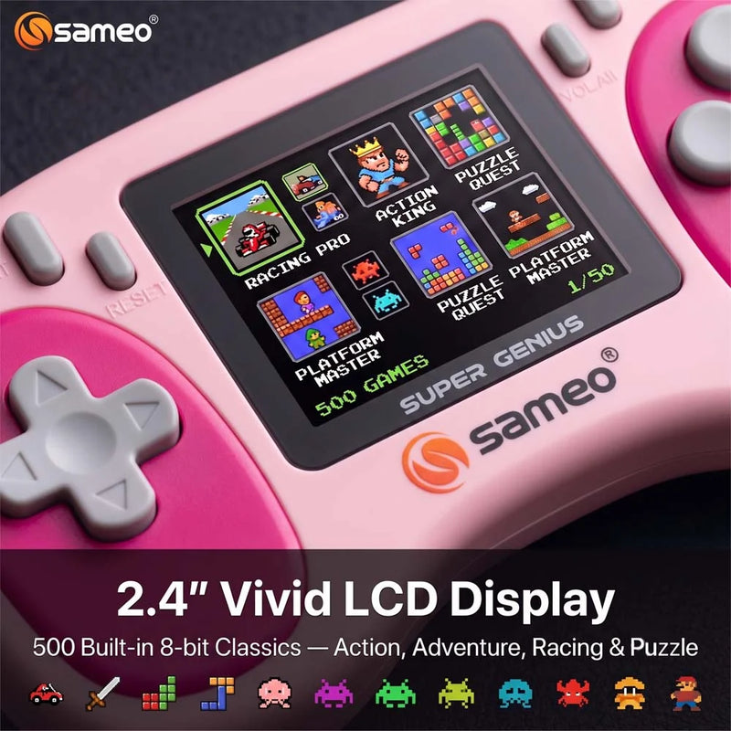 Sameo Super Genius Handheld Gaming Console | 500+ Built-in Classic Retro 8-Bit Games